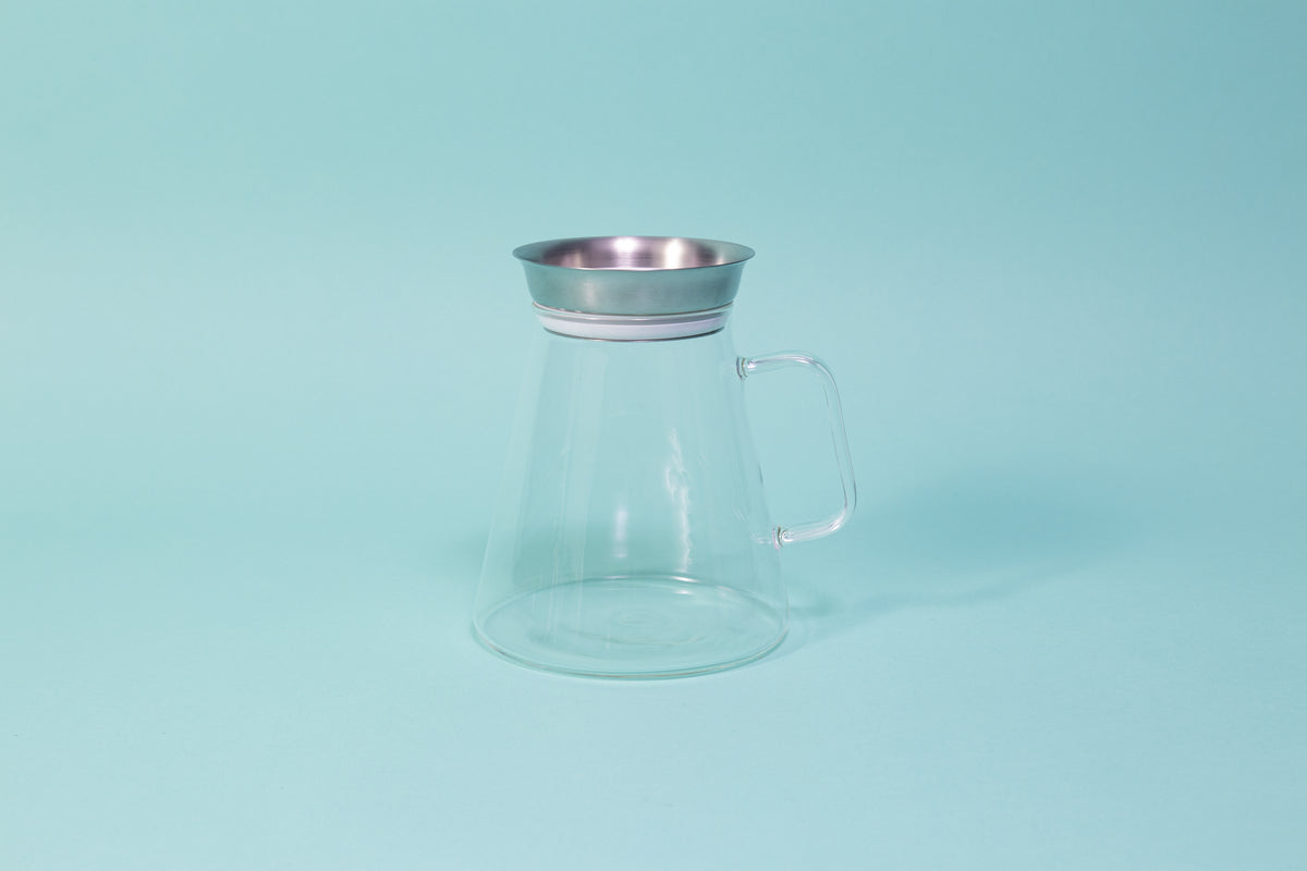 All glass straight sided server with handle with flared stainless steel lid